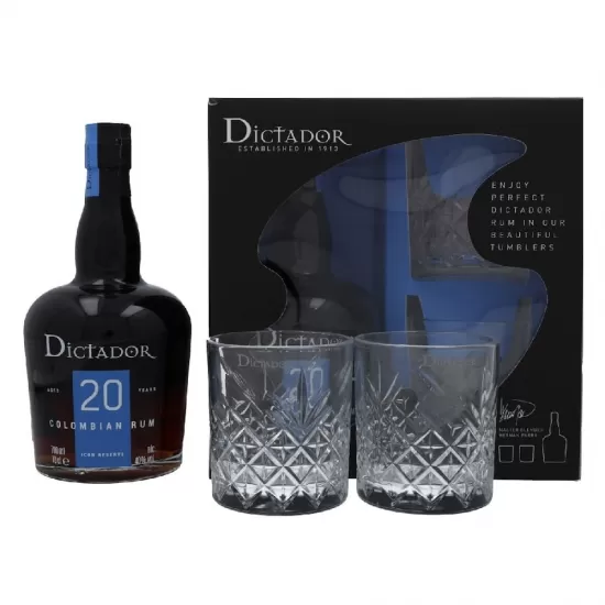 Rum Dictador Reserve 20 anos 700ML kit com 2  Copos